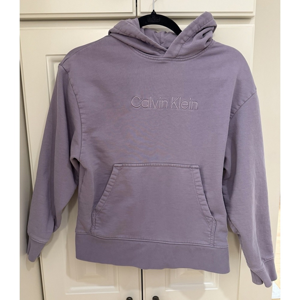 Calvin Klein Lavender Hoodie Sweatshirt Women's Small Logo Pullover Cozy EUC
